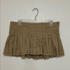 Hollister Vintage Y2K Tan Pleated Distressed Zipper Closure Mini Skirt 2000’s